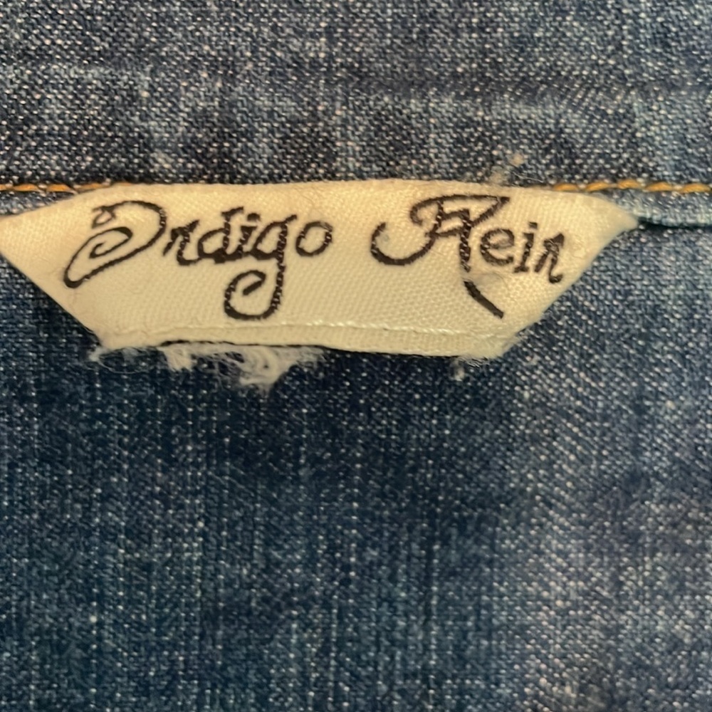 Indigo Rein S distressed denim midi dress/button front/collar/long sleeve/pocket - Picture 2 of 11